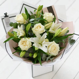 Beautifully Simple White Rose and Lily Bouquet